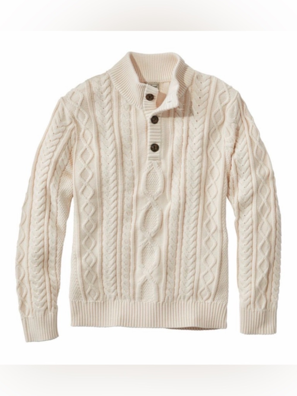 NWT! Men's L Bean's Heritage Soft Organic Cotton Fisherman Sweater, Button-Mock